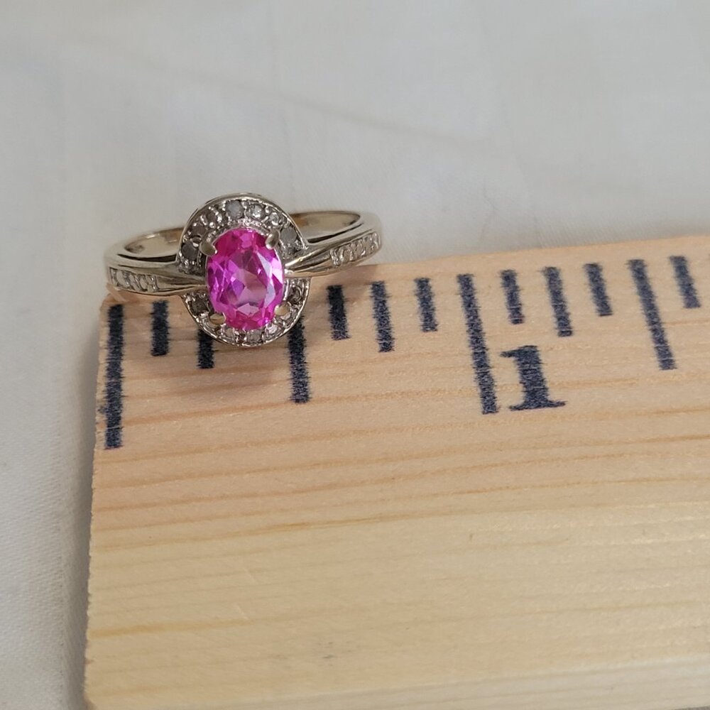 Pink Sapphire Diamond 10k White Gold Ring October Birthstone Size 7 Womens - Picture 7 of 11